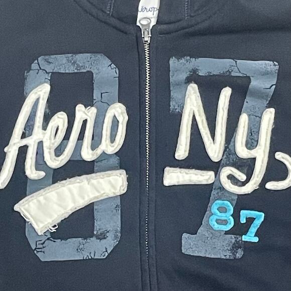 Aeropostale Y2K Hoodie Embroidered  Full Zip  Embroidered Spellout Sz XL Black - Picture 8 of 11